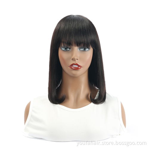 Low Price 12A Brazilian Hair Short Bob Wigs With Fringe Bangs Non Lace Curly Pixie Cut Bob Wig Full Machine Made Human Hair Wigs